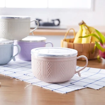 

Home Food Rice Bowl Stainless Steel Double-layer Anti-scalding Noodle Bowl With Lid Student Food Noodle Lunch Box With Spoon