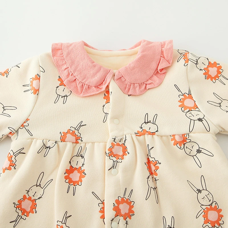 Осенне-зимняя одежда для маленьких девочек; теплые комбинезоны с рисунком кролика; комбинезон для малышей; одежда с воротником в виде листа лотоса