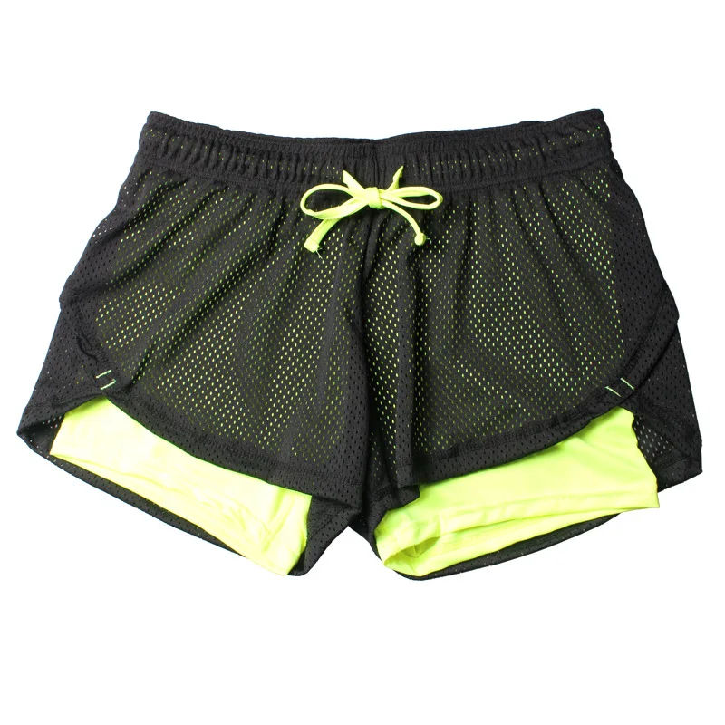 Sports Shorts Women Sport Yoga Fitness Shorts Summer Drawstring Running Clothes Breathable Fake Two Pieces Gym Workout Plus Size