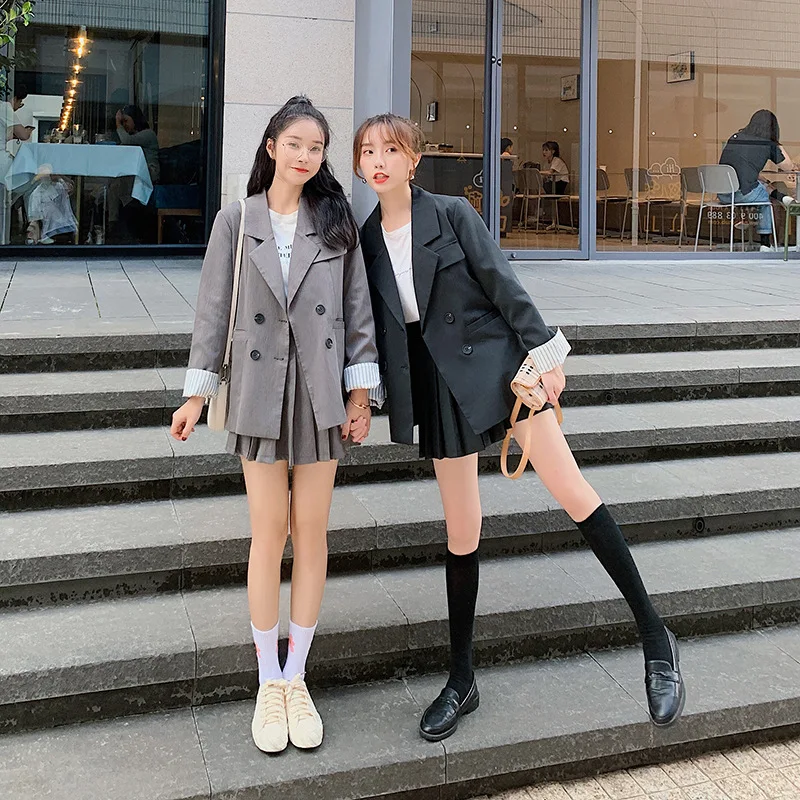 

Suit WOMEN'S Suit Korean-style Casual Two-Piece Set-Style College Style Short-height Slim Fit Short Skirt 2019 Autumn