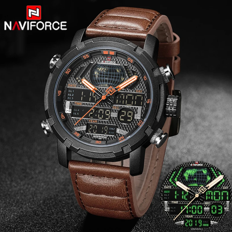 NAVIFORCE мужские часы спортивные армейские кварцевые часы светодиодный цифровой хронограф водонепроницаемые часы мужские часы Relogio Masculino