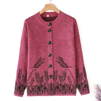 

Vintage Autumn Winter Jacquard O-neck Long-Sleeve Knitted Cardigan Sweater Women Tops Loose Plus size Ladies Sweaters Coat 4XL