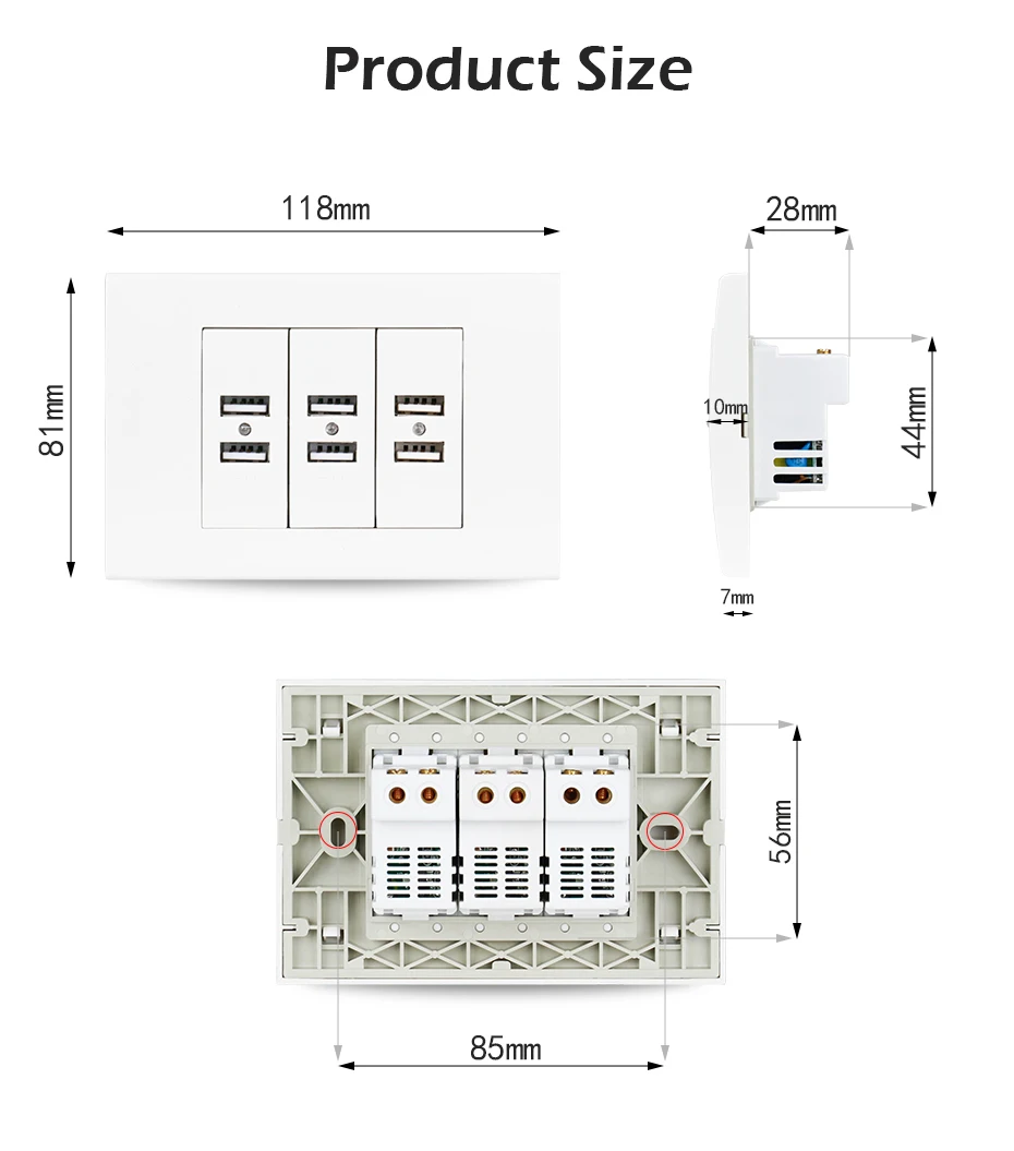 Minitiger США/AU стандартная настенная розетка USB 6 USB зарядное устройство порт для мобильного телефона с индикатором 118 мм* 80 мм белая пластиковая панель