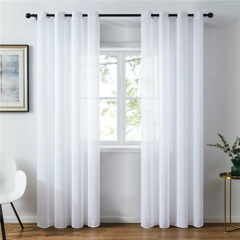 Topfinel Solid Color Sheer Curtains For Living Room Bedroom Chiffon Tulle Window Treatment Drapes For Kitchen Home Decoration - Цвет: White