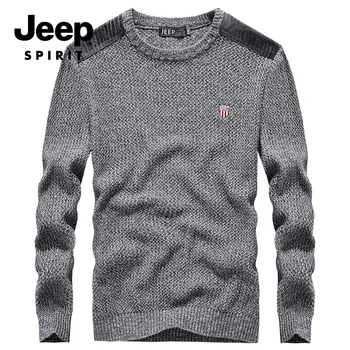 

JEEP SPIRIT Autumn Sweater Men Pullover Solid O-neck Pure Cotton Sweatercoat Casual Fashion Knitwear Sueter Hombre Size M-3XL
