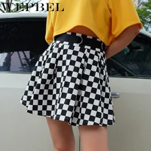 WEPBEL, Женская юбка с высокой талией, сексуальный пояс, плиссированные оборки, клетчатая, новая мода, повседневные, весна-лето, женские мини-юбки