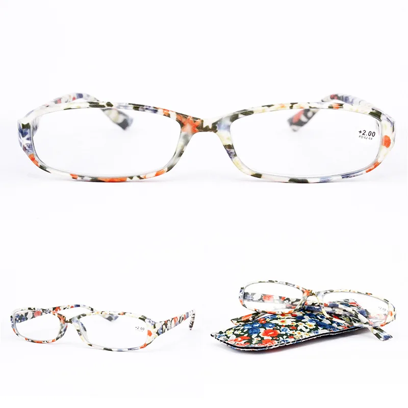 Seemfly Printed Reading Glasses Spring Hinge Rectangular Presbyopic Reading Glasses Matching Pouch+1.0 1.251.5 1.75 2.25 to 4.0