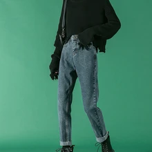 Женские джинсы с высокой талией, плотные теплые Стрейчевые Женские Простые повседневные черные брюки размера плюс, женские свободные штаны-шаровары, зима