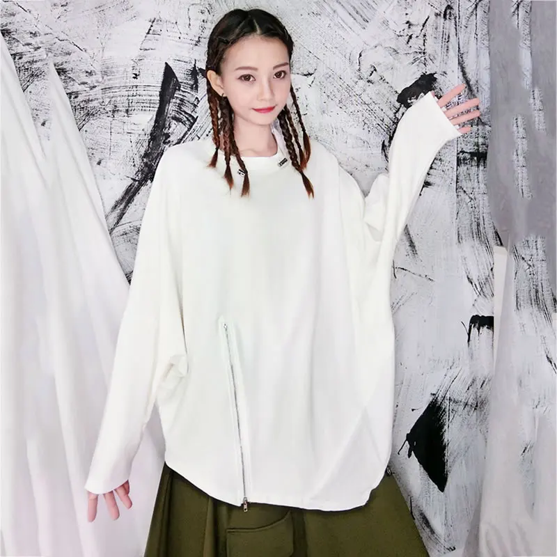 HG Harajuku стильная женская футболка с неровным разрезом на молнии, индивидуальная модная свободная футболка размера плюс, Женская Осенняя футболка XJ2514