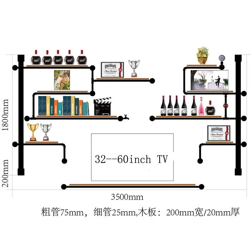 Дизайн Bookshel Multy-layer сосновая древесина и железная труба ТВ настенная полка Винный Стеллаж антикварный дизайн книжная полка аудио шкаф CF - Цвет: Красное вино