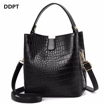 

Retro Alligator Bucket Bags Women Crocodile Pattern Handbag Capacity Casual Crocodile Shoulder Messenger Bags Ladies PU Purse