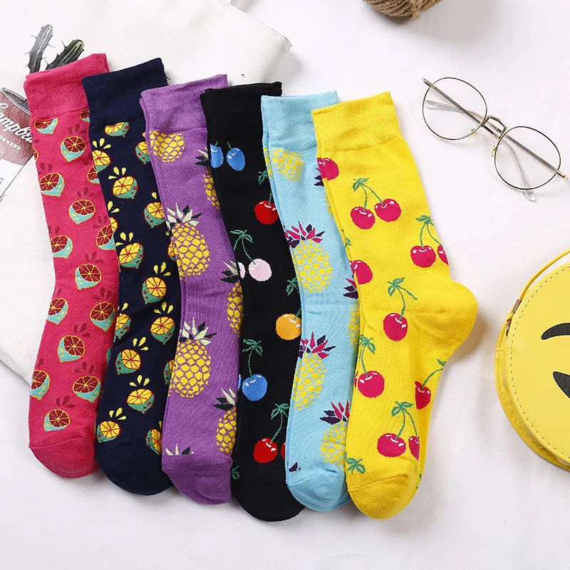 Женские носки с фруктовым принтом яркие осенние цветочные носки в трубке повседневные хлопковые носки meia calcha