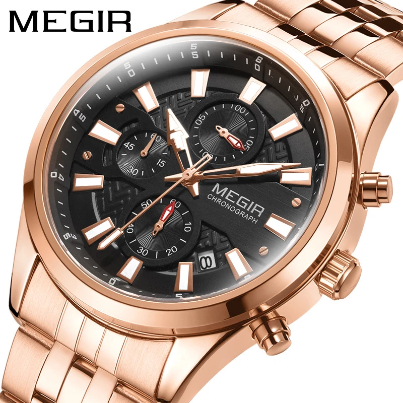 MEGIR 2022 Fashion Men's New Luxury Trend Sports Quartz Watch Calendar Timer Steel Band Watches Top Brand Relogio Masculino 2154