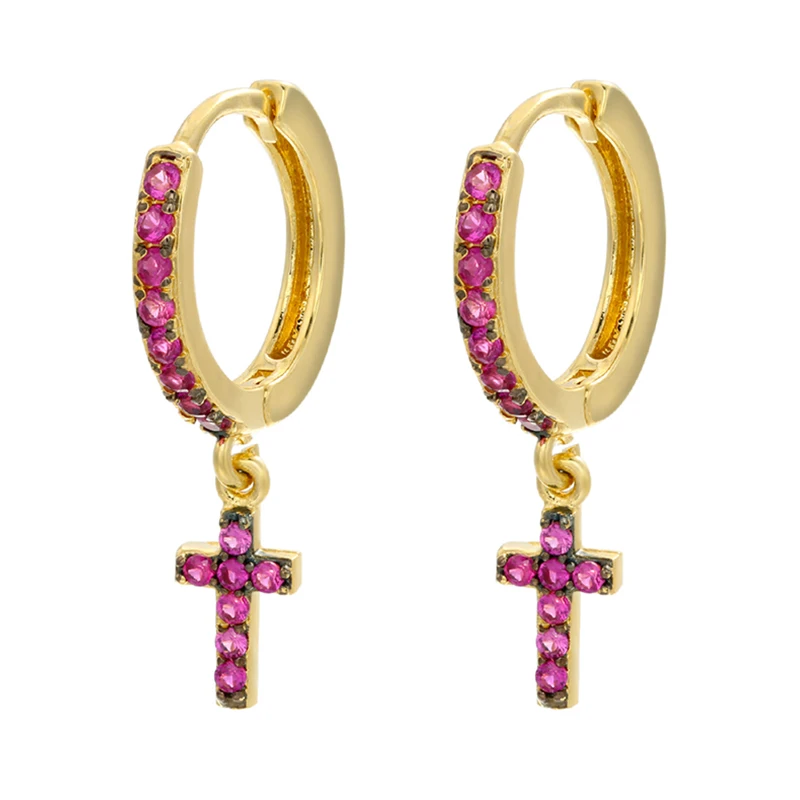 ZHUKOU 2021 NEW Gold/Silver color small hoop Earrings crystal mini cross hoop earrings for women Fashion jewelry wholesale VE355 ZHUKOU 2021 NEW Gold/Silver color small hoop Earrings crystal mini cross hoop earrings for women Fashion jewelry wholesale VE355
