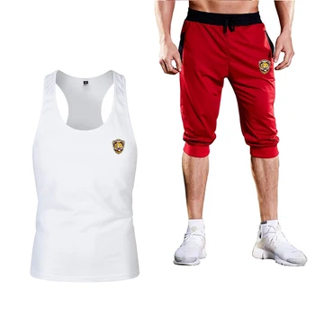 

2020 fashion logo summer leisure sports tank vest + cropped pants 2 piece set fashion leisure sports fitness men suit