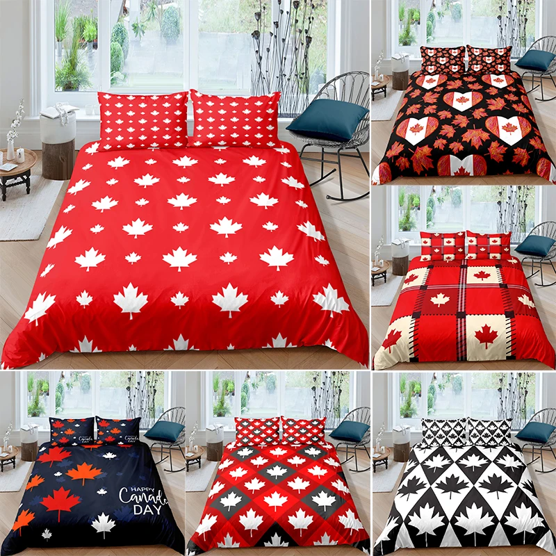 Euro Happy Canada Day Bedding Map Leaf Printed Duvet Cover Piumino Letto Singolo Queen King Double 2P Home Bedcloth 220X240Cm
