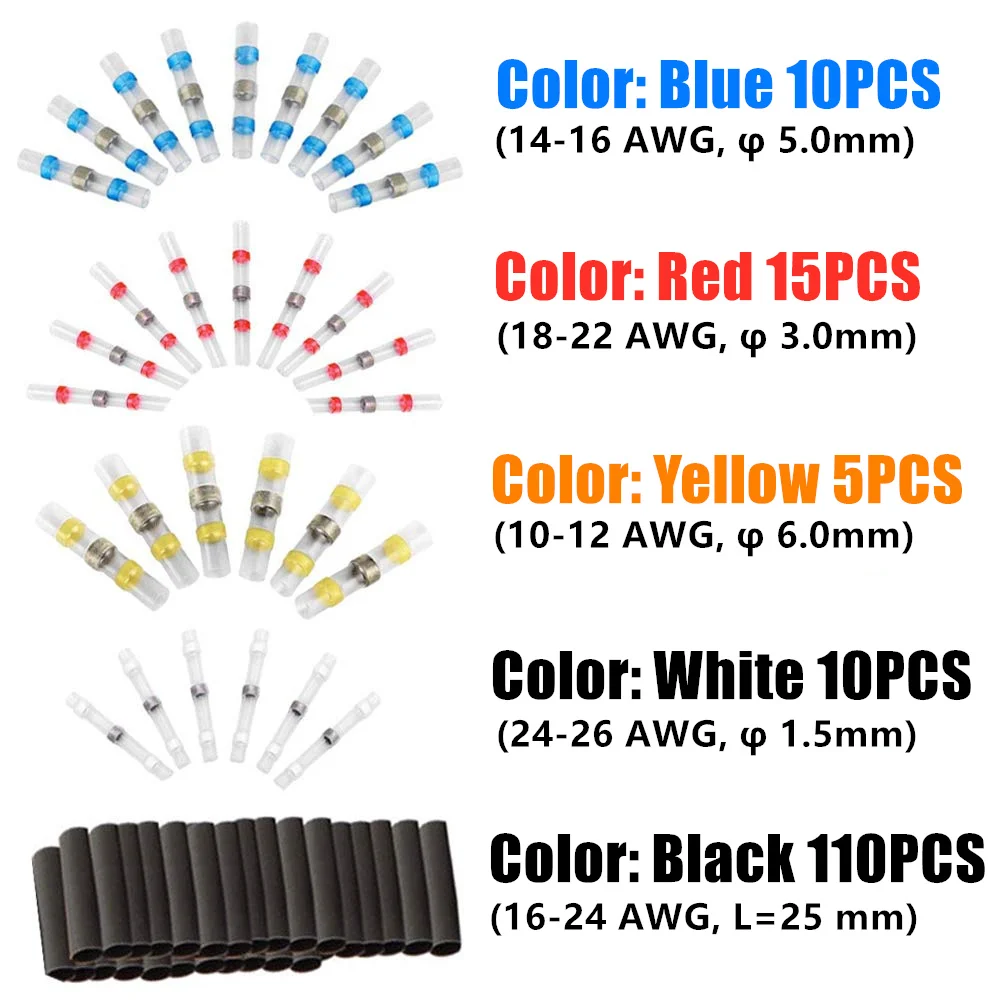 

150X Assortment Insulated Solder Sleeve Heat Shrink Wire Butt Splice Wire Connector Waterproof Crimp Terminals &Heat Shrink Tube