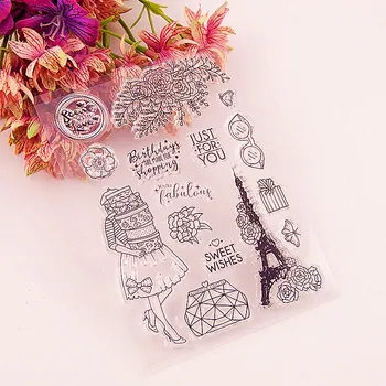 

WYSE Clear Stamps Birthday Girl Stamps Tower Word Transparent Silicone Seal Stamp for DIY Scrapbooking Paper Card Craft Supplie