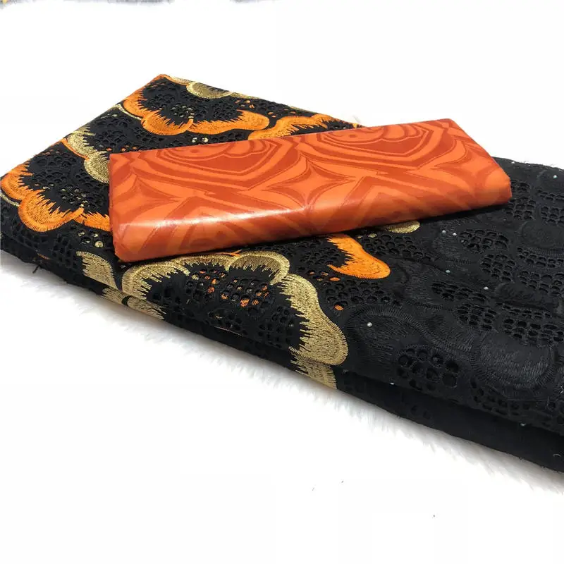 5 ярдов Черный Тисненый дамасский Базен парча ткань с 2,5 ярд Мягкий швейцарский кружево для Femme Robe Базен Riche ткань