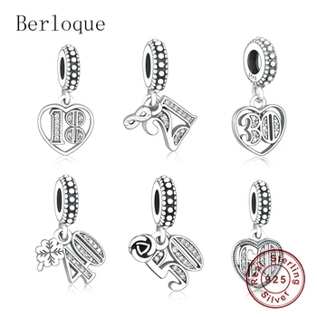 

Berloque 925 Sterling Silver Number 21 18 30 40 50 60 Pendant Charm Fit Original Pandora Charms Bracelets DIY Jewelry for Women