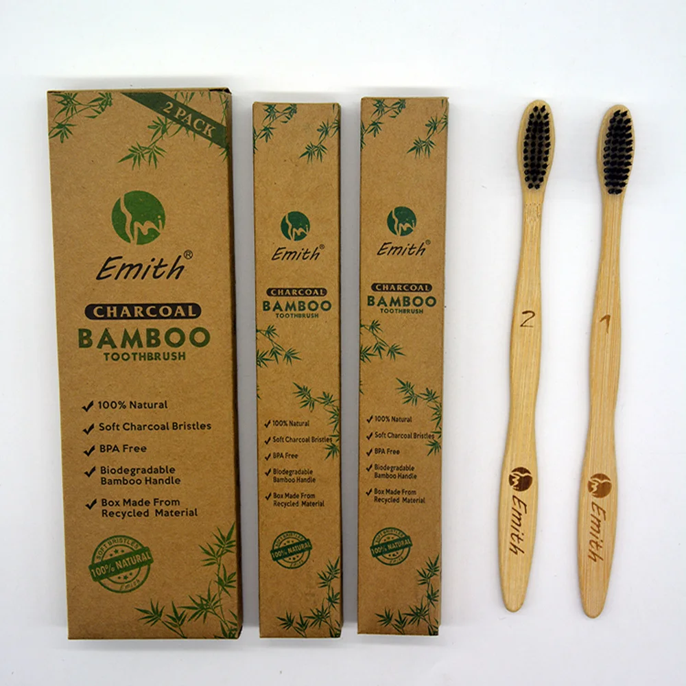 2pcs in1BOX 100% natural environmental friendly bamboo charcoal toothbrush - Цвет: Черный