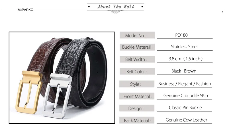 McParko, мужские кожаные ремни с пряжкой, роскошный кожаный ремень из крокодиловой кожи, мужские деловые поясные ремни, коричневые