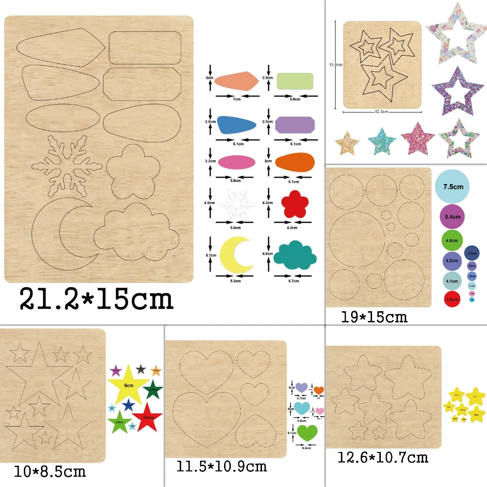 

New Multiple Round Card Star Heart Shape Irregular Wooden Die Basic Shape Wood Dies Fit Common Die Cutting Machine on the Market