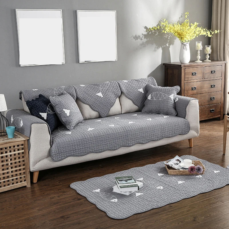 Вышивка дивана крышка для гостиной рыбы декоративный диван диване покрытие нескользящее сиденье чехлы на кресла, полотенце собака кресло