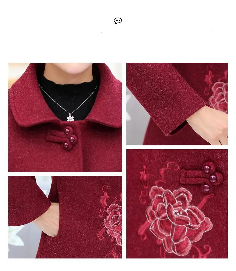 Женская Повседневная шерстяная куртка осень зима 2019 Новая женская элегантная Цветочная вышивка теплая шерстяная смесь пальто размера