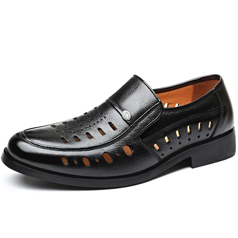 

2021 Summer High-End Leather Men's Sandals Hollow Breathable Comfortable Leather Shoes Simple And Versatile Non-Slip Men Sandals