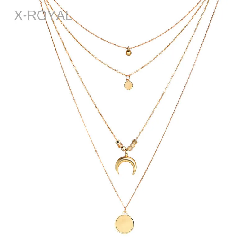 X-ROYAL женские трендовые 2019 Многослойные Круглые ожерелья с кулоном в виде Луны