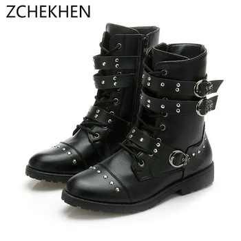 

Autumn Rivet Punk Martin Boots Men Fashion Leather Lace-up Motorcycle Boots Black Vintage High Top Buckle Shoes Military Boots