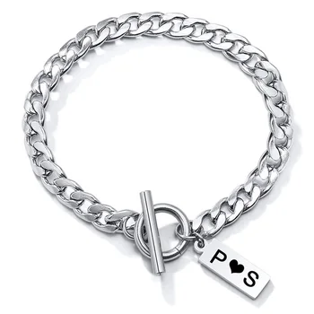 

CUSTOM MEN'S STAINLESS STEEL CHAIN LINK BRACELET WITH TOGGLE CLASPS SQUARE PERSONLIZED DROPSHIPPING