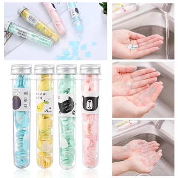

1PC Plastic Test Tube 2 Styles Cartoon Fruits Disposable Mini Soap Flakes Random Color Outdoor Hand Washing Paper Soap Tablets