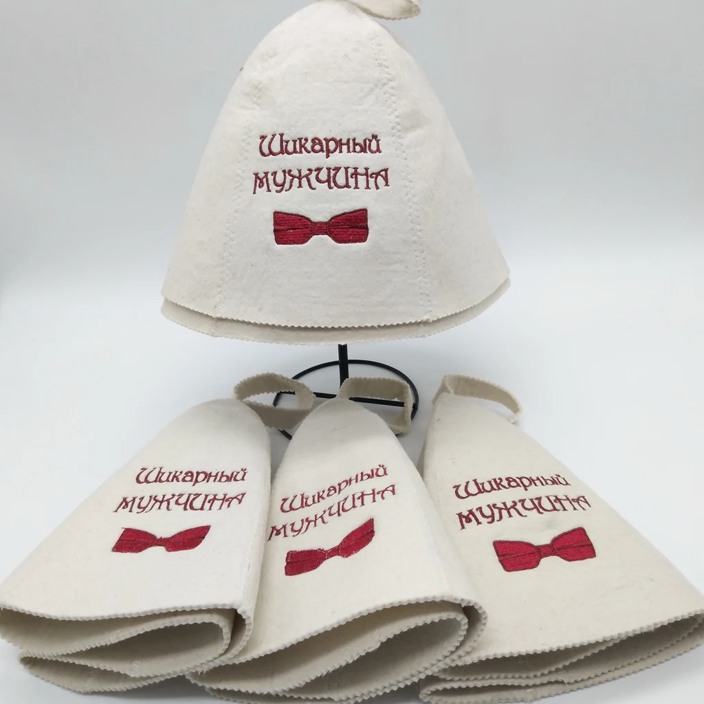 100% Natural Wool Felt Sauna Hat Russian Banya Cap Bath House Hat Head Protection Embroidered Leaves Pattern for Shower Unisex 3