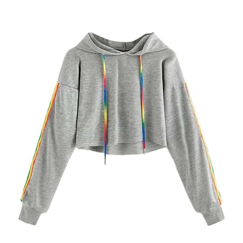 Модная женская толстовка с капюшоном и длинным рукавом, пуловер, толстовка, радужные худи, Женская толстовка с капюшоном и длинными рукавами, топы на шнуровке