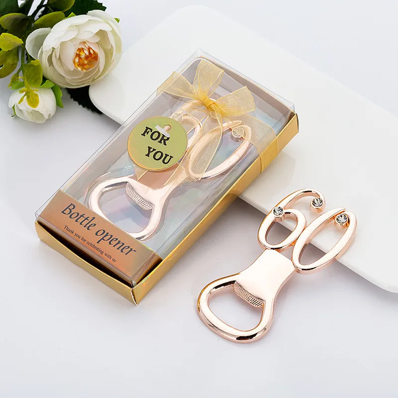 

20pcs 60th Birthday Party Favors Rose Gold 60 Beer Bottle Opener Gift Box Packaging 60th Anniversary Wedding Decoration