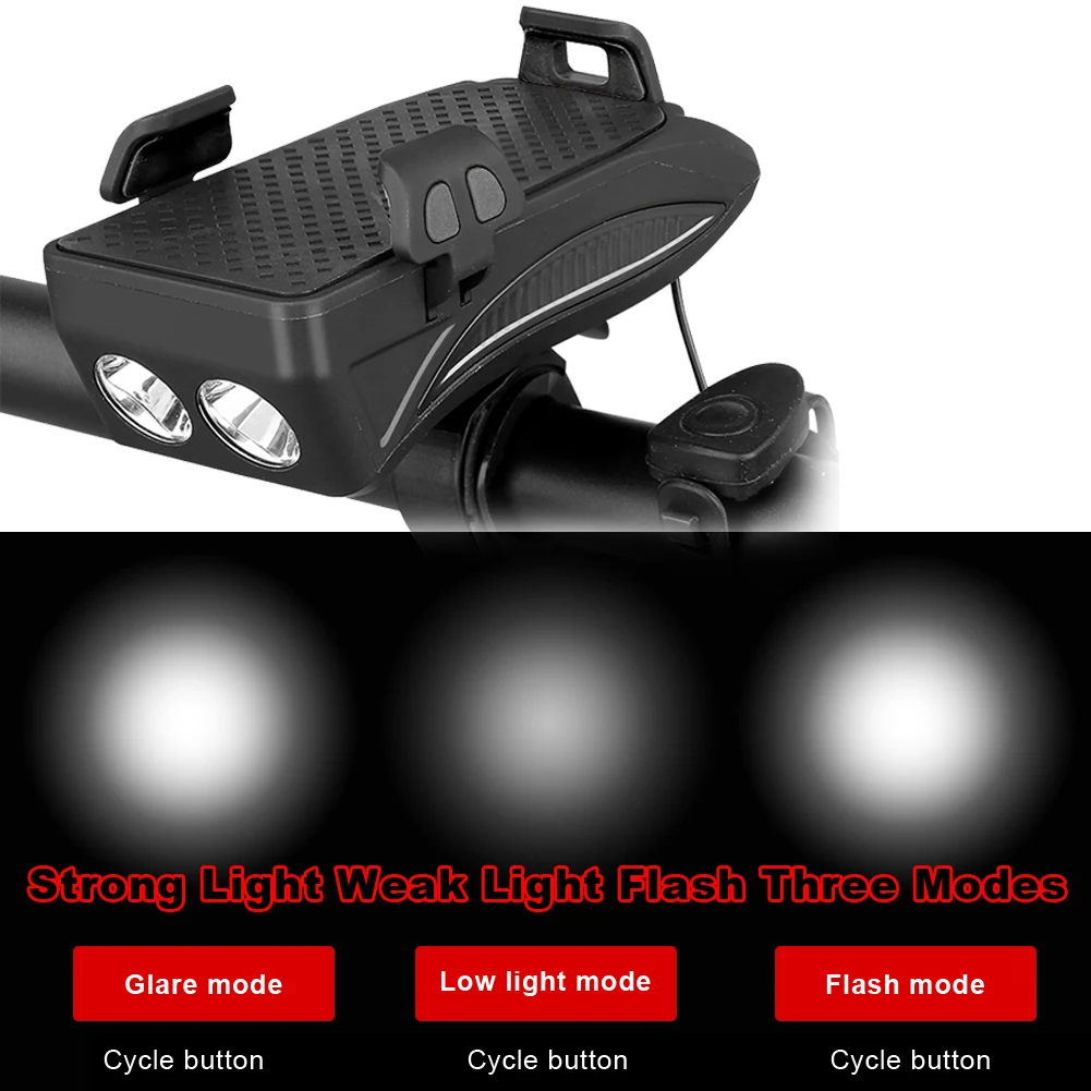 2000/4000LM Bicycle Light USB Rechargeable LED Bicycle Headlight Bike Horn Handlebar Phone Holder 3 in 1 multi-function light