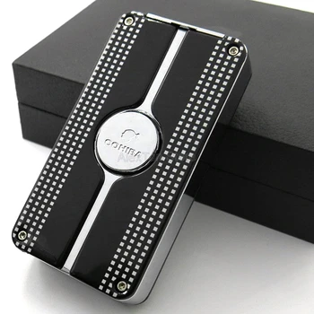 

COHIBA Creative Metal Middle Button Cigar Lighter Windproof 3 Blue Jet Flame Cigarette Torch Lighters Pocket Portable