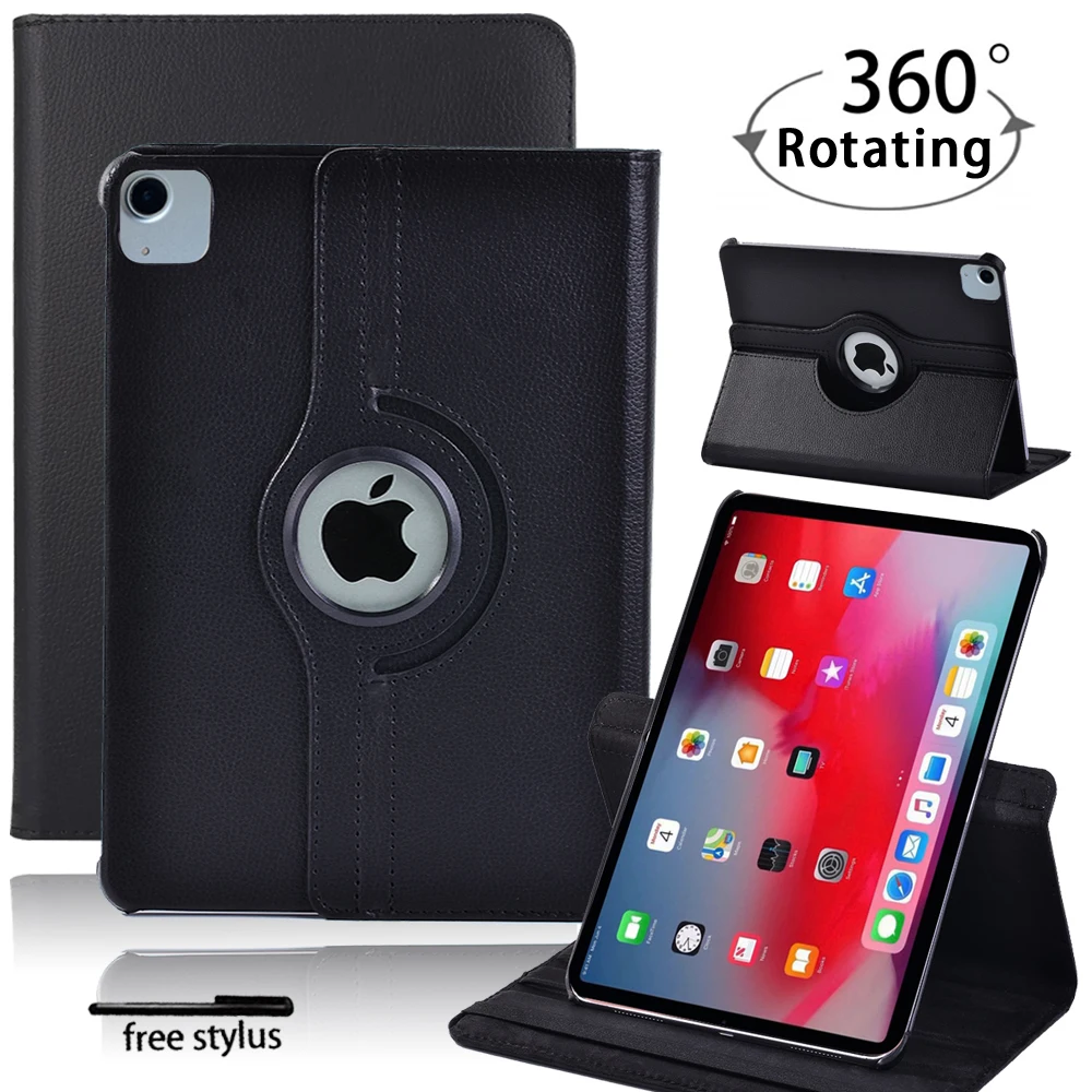 

360 Rotating Smart Case for Apple Ipad Pro 11"(2018)/(2019) Universal PU Leather Flip Stand Pure Black Tablet Cover Case+Stylus