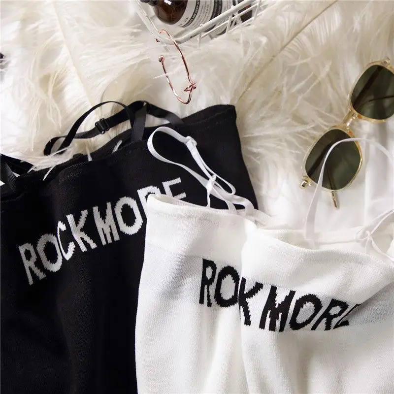 Майка женская с надписью ROCK MORE Модный трикотажный топ на бретелях спагетти для