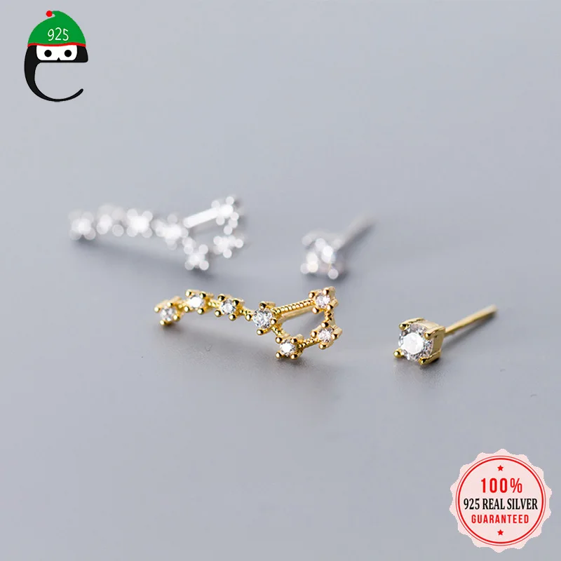 Женские асимметричные серьги гвоздики из кубического циркония ElfoPlataSi однотонные