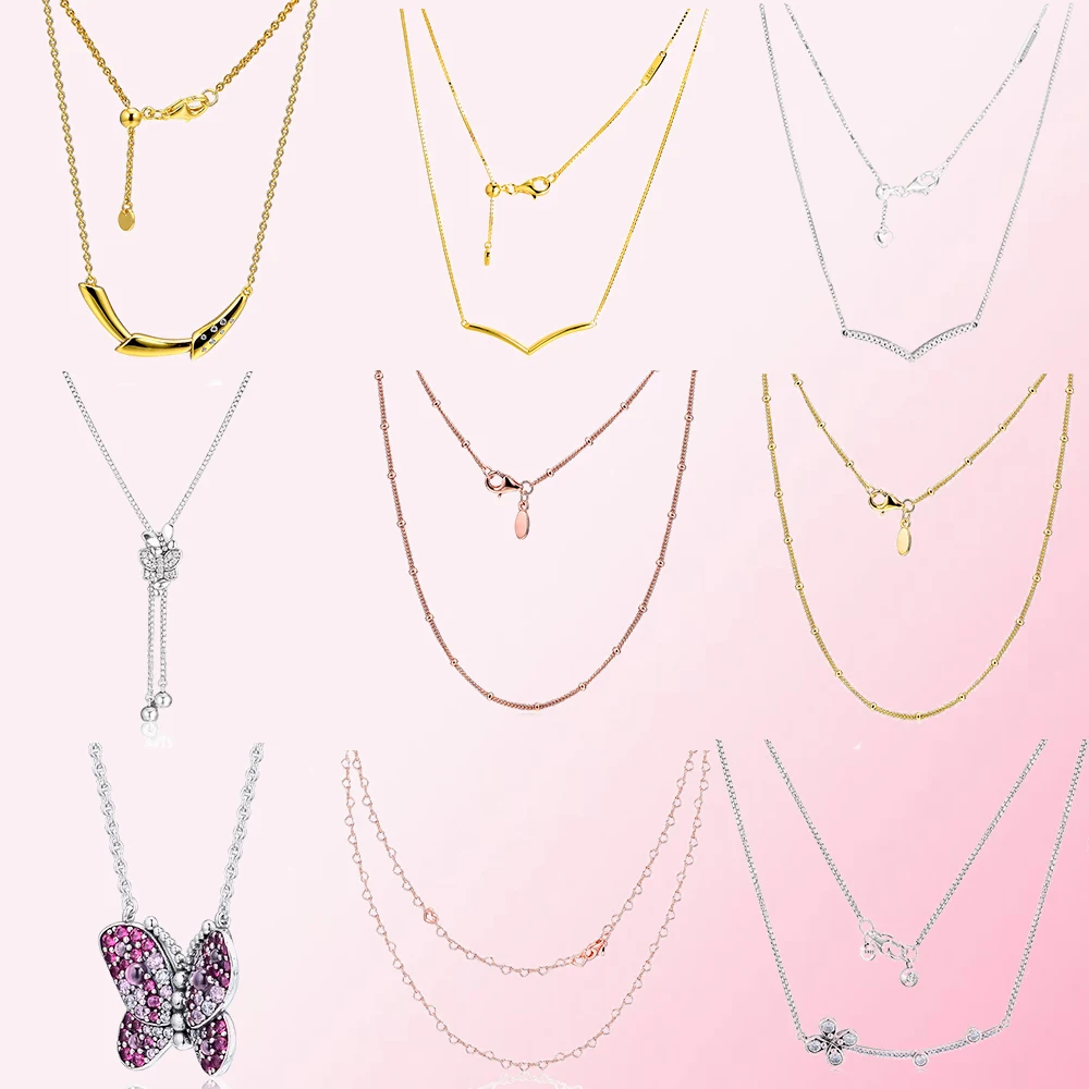 

2019 Spring Butterfly Heart Shaped Flower Clover Flower Stem Shimmering Wish Necklace Clavicle Chain 925 Sterling Silver