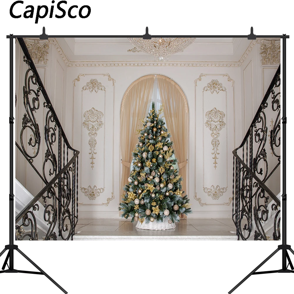 

Capisco Christmas tree Photography Backdrop Luxurious European Palace Castle Decorations Photo Background Studio Props