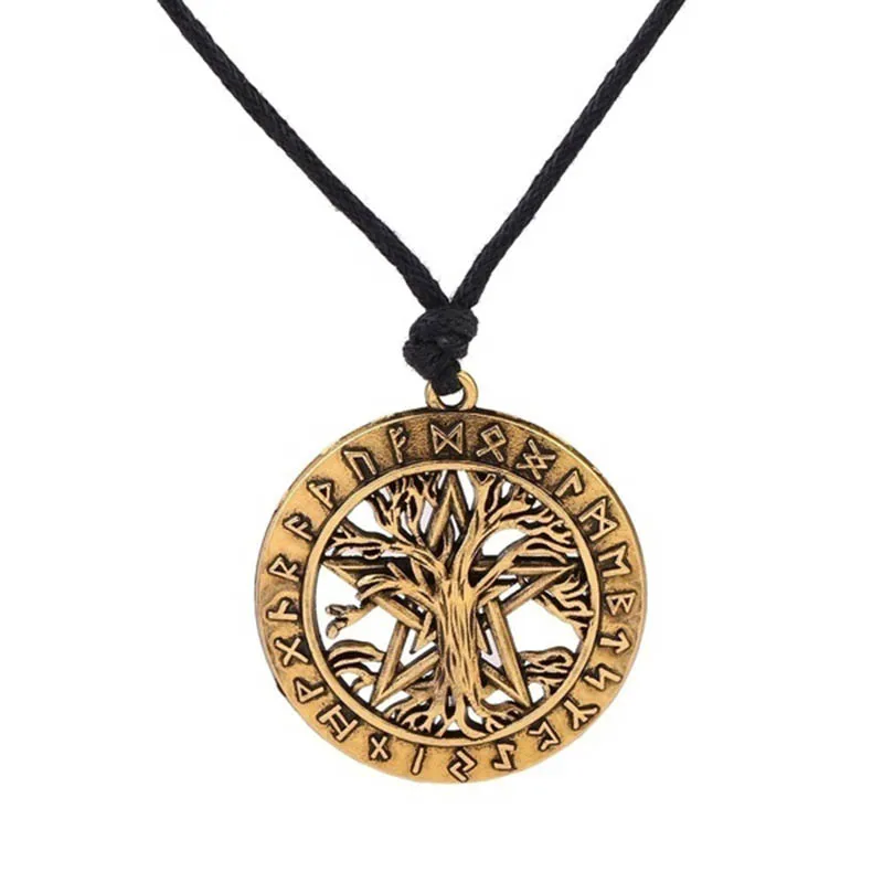 Antique Color Wiccan Amulet Necklace Tree of Life Runes Retro Jewelry | Украшения и аксессуары