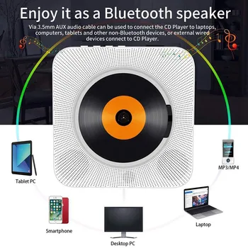 

CD Player Wall Mounted Bluetooth Portable Home Audio Boombox with Remote Control FM Radio Built-in HiFi Speakers USB MP3