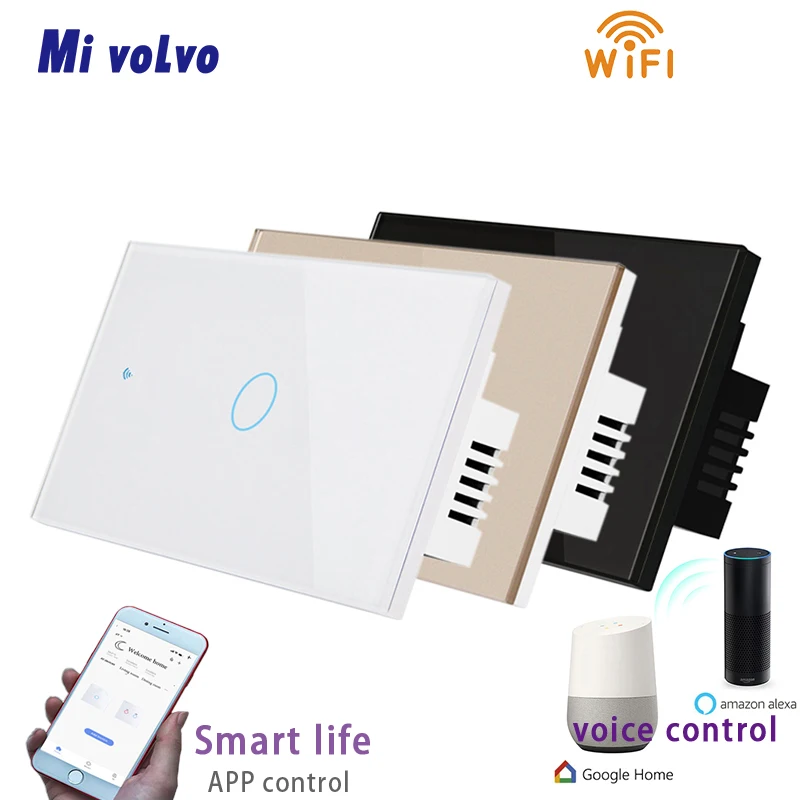 Умный сенсорный выключатель Mivolvo Wi Fi управление через приложение одной линией
