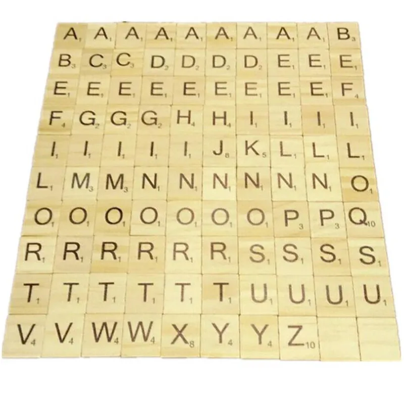 

100Pcs/lot English Letter Set Word Scrapbooking Scrabble Number Alphabet Tile Wooden Letter block home DIY crafting