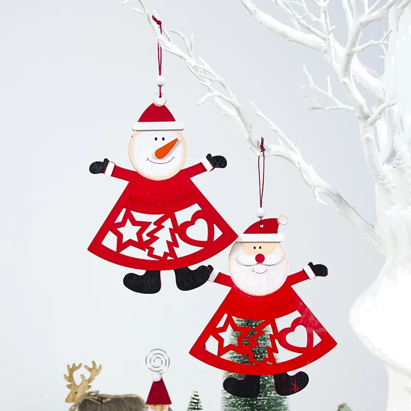 

Wood Cutout Santa Claus Snowman Pendants Drop Ornaments Color Painted Christmas Festive Party Supplies