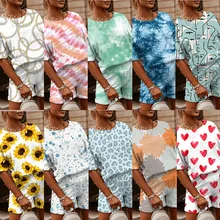 

2021 Summer New, European and American Women's Pajamas, Leisure Printing, Home Two-piece Set, Loose Sportswear, Large Size